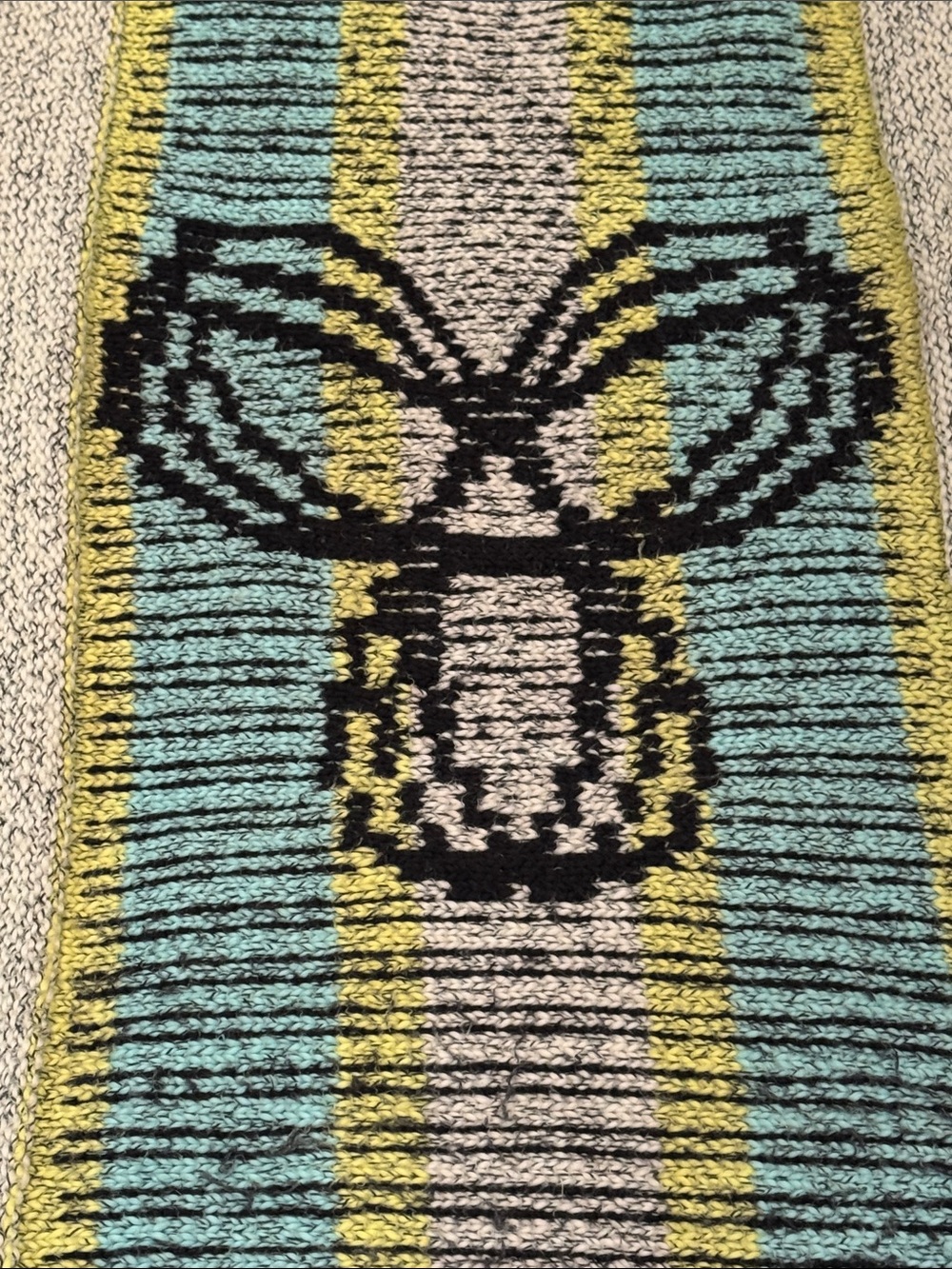 Large wm’s soft and cozy Hooded Striped Baja Sweater - Teal, Gray, Yellow - Picture 14 of 15